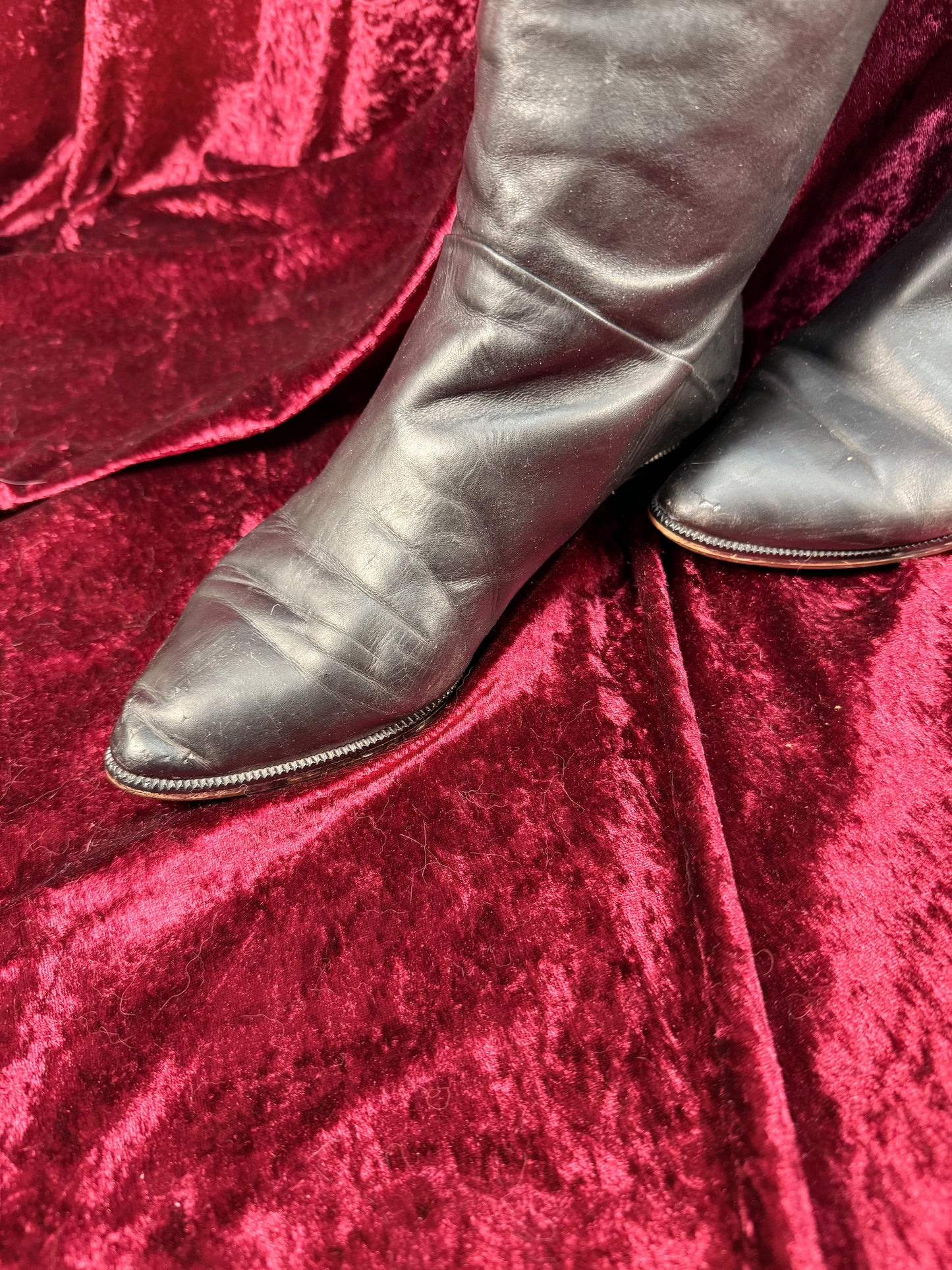 Vintage Shoes - Black Italian Knee High Leather Boots - Made in Italy - Size 7.5