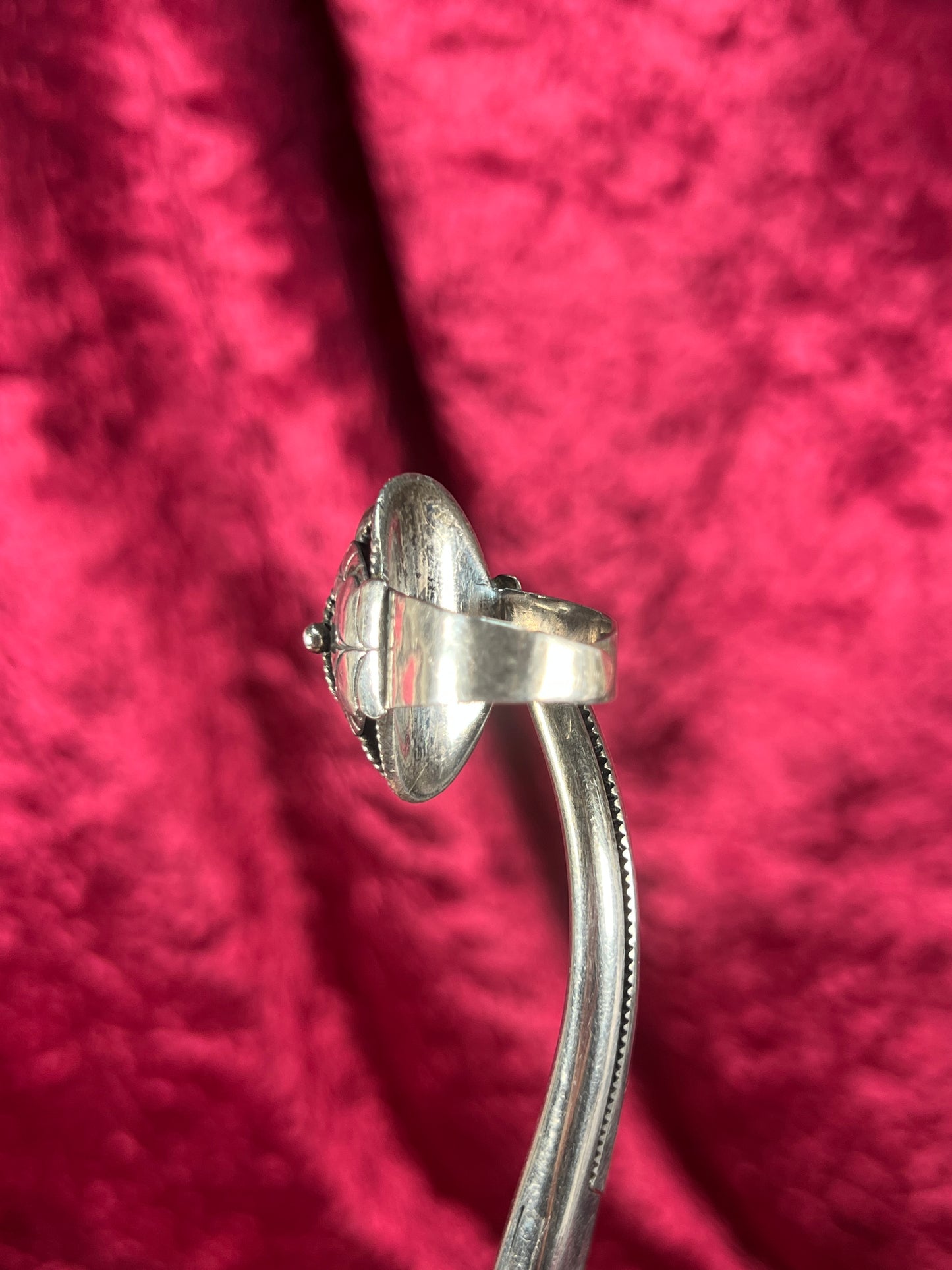 Vintage Jewelry - Adjustable Poison Ring - Sterling Silver - Green Center Stone - Taxco