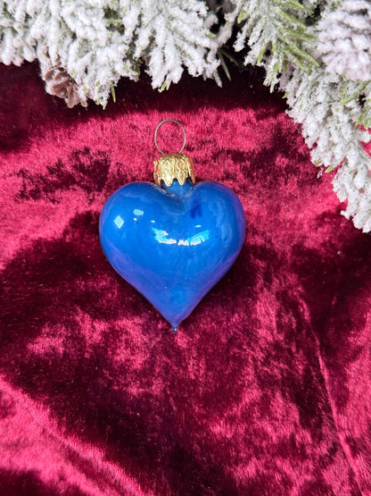 Vintage Christmas - Handblown Glass Ornament - Cobalt Blue Heart - West Germany