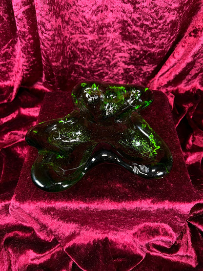 Vintage Blenko Handblown Ashtray - Green Amoeba Freeform Art Glass Trinket Dish