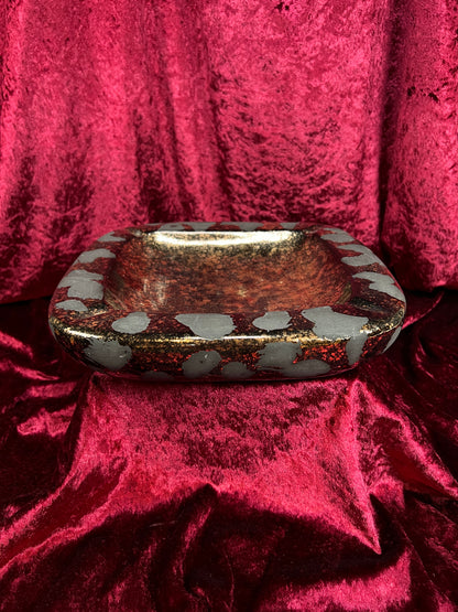 Vintage Mid Century Ceramic Ashtray - Westwood California Metallic Gold Black Leopard Print Glaze