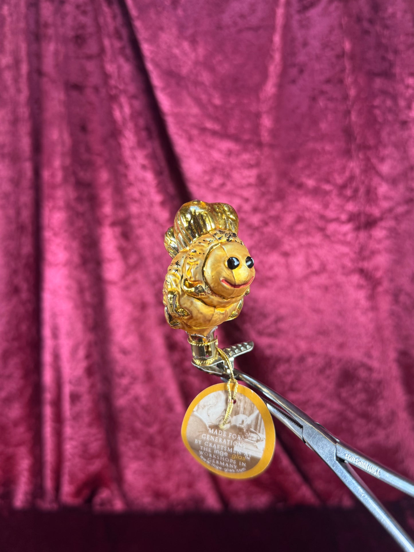 Vintage Christmas - Handblown Clip On Glass Ornament - Yellow Bee - Inge Glas - Germany