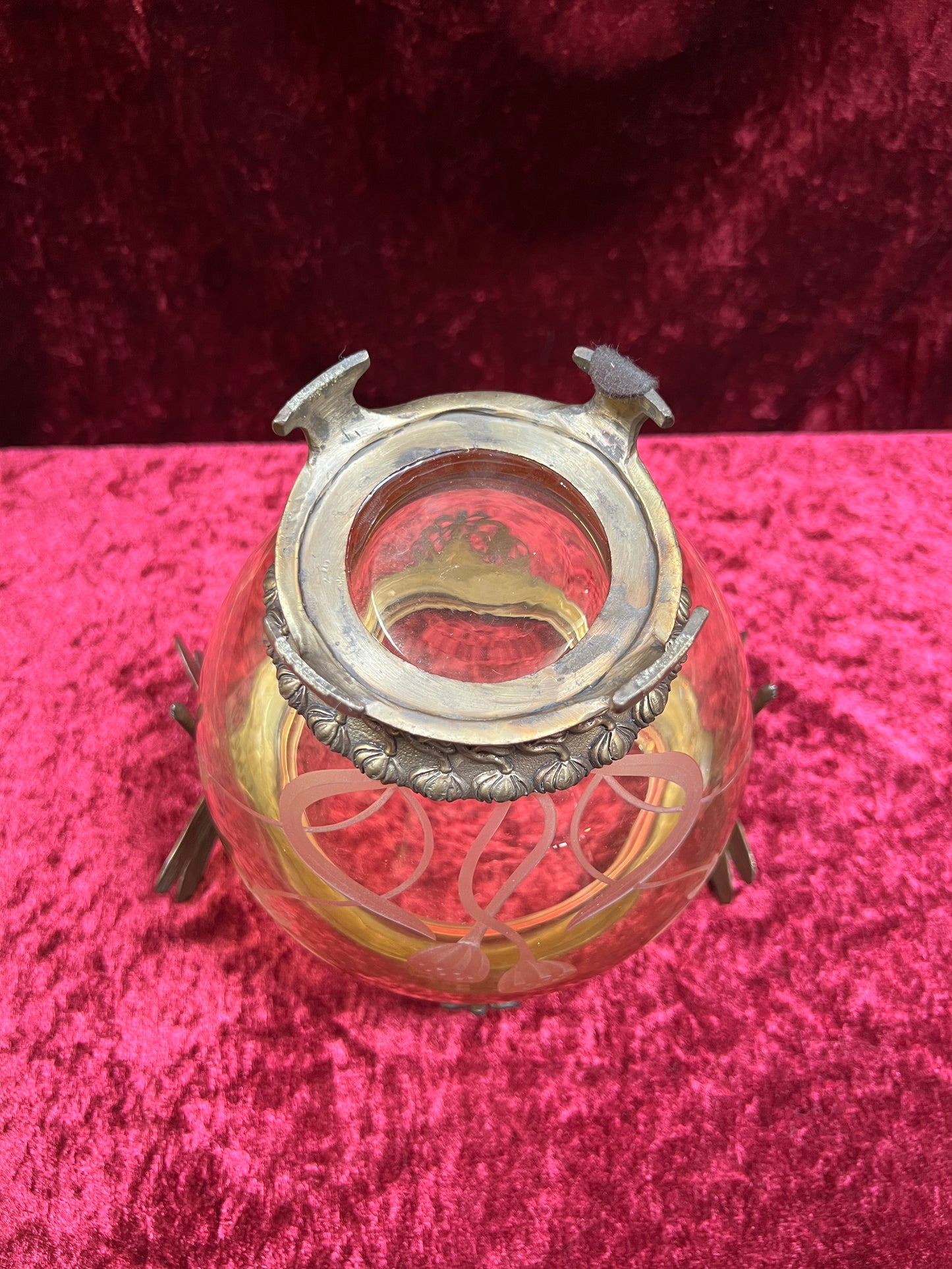 Vintage Oddities - Antique Art Nouveau Opium Jar - Etched Amber Glass - Castilian Poland