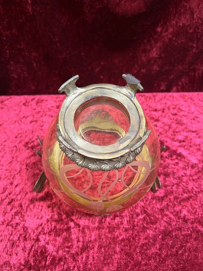 Vintage Oddities - Antique Art Nouveau Opium Jar - Etched Amber Glass - Castilian Poland