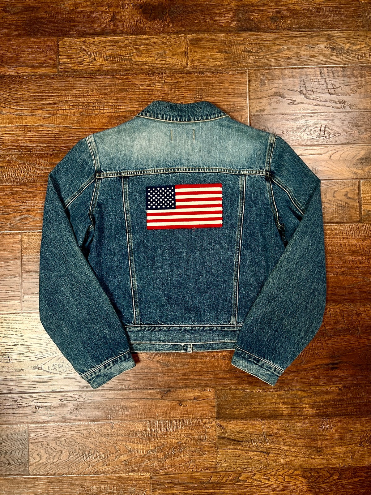 Vintage Cotton Denim Jacket - Polo Ralph Lauren American Flag Applique - Size X-Large
