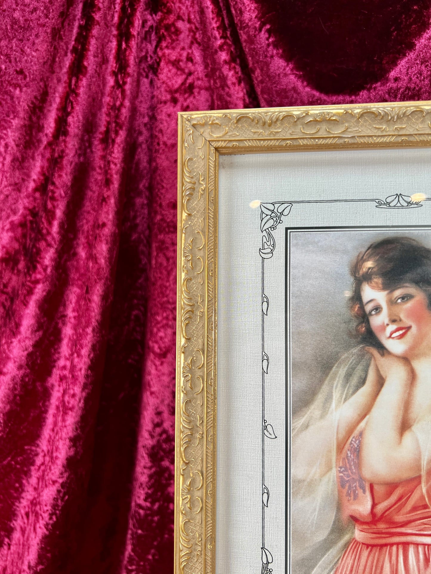 Vintage Long Framed Wall Art – Portrait of Amelia by Hamilton King