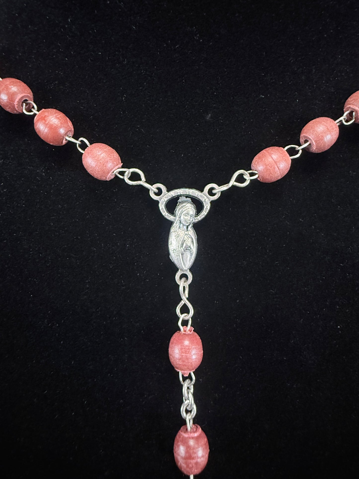 Vintage Wood Bead Catholic Rosary - Red Stained Beads with Ornate Crucifix