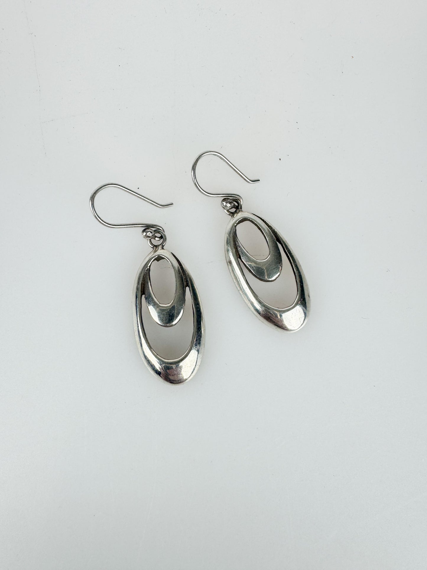 Vintage 925 Sterling Silver Long Oval Dangling Earrings