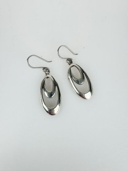 Vintage 925 Sterling Silver Long Oval Dangling Earrings