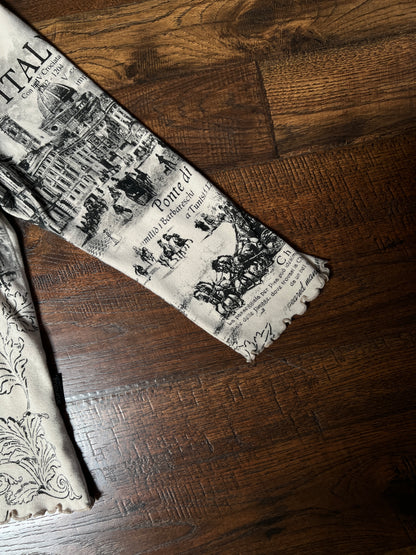 Vintage Impulse California Cotton Graphic Top — Scenic Italy Print Lettuce Hem - X-Large