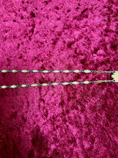 Vintage Jewelry - Italian Rosary - Champagne Gold Beads with Gold Tone Cross - 22"