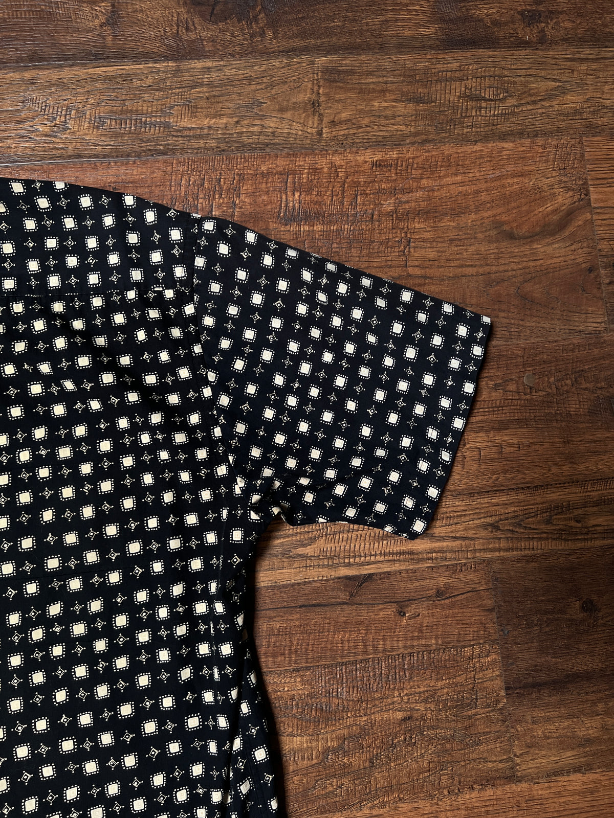 Vintage Pierre Cardin Cotton Shirt – Black and Beige Geometric Print – Size Large