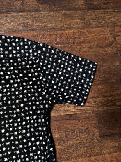 Vintage Pierre Cardin Cotton Shirt – Black and Beige Geometric Print – Size Large
