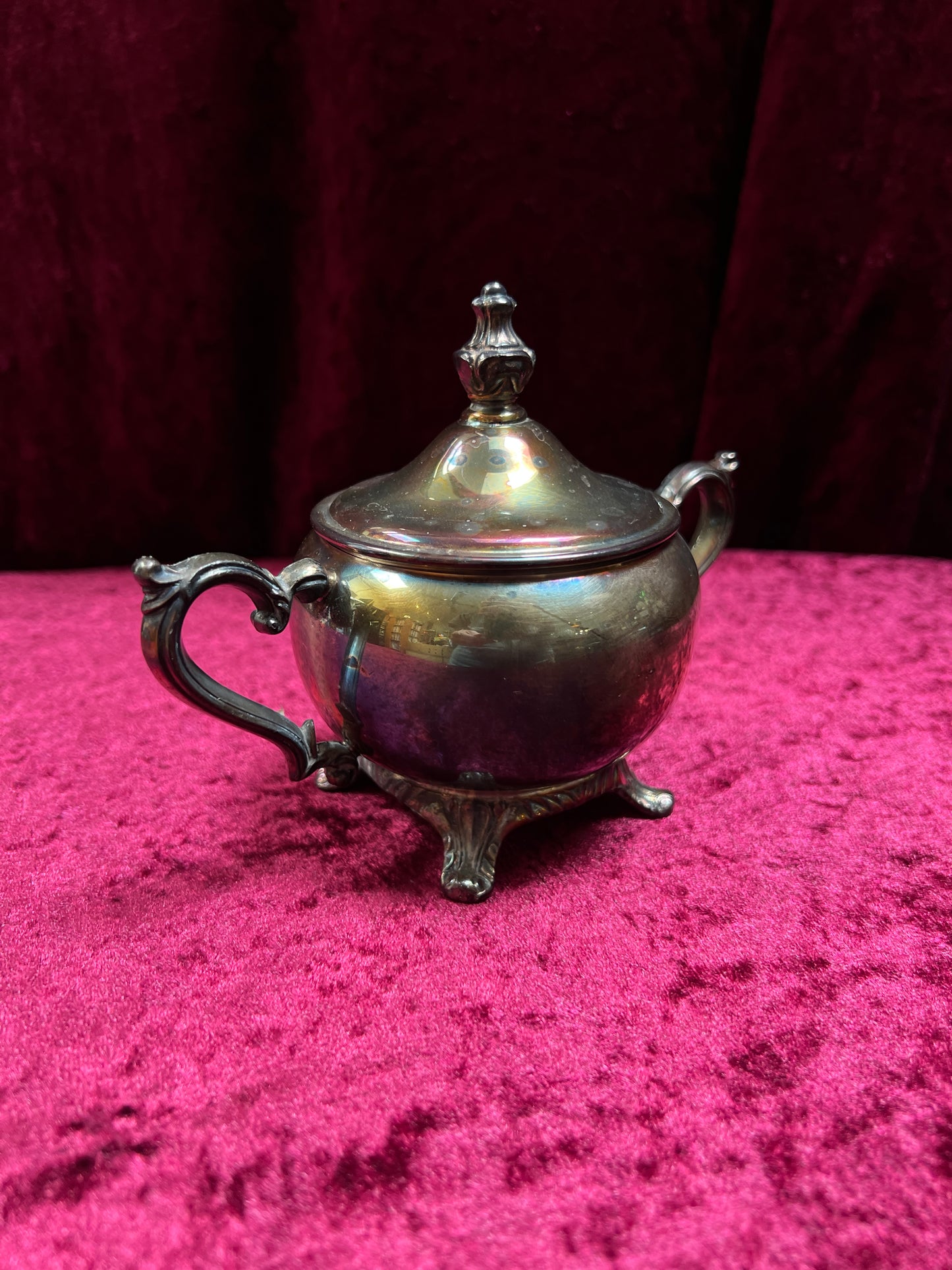 Vintage Silverplate Sugar Bowl - Footed Lidded Trophy Style
