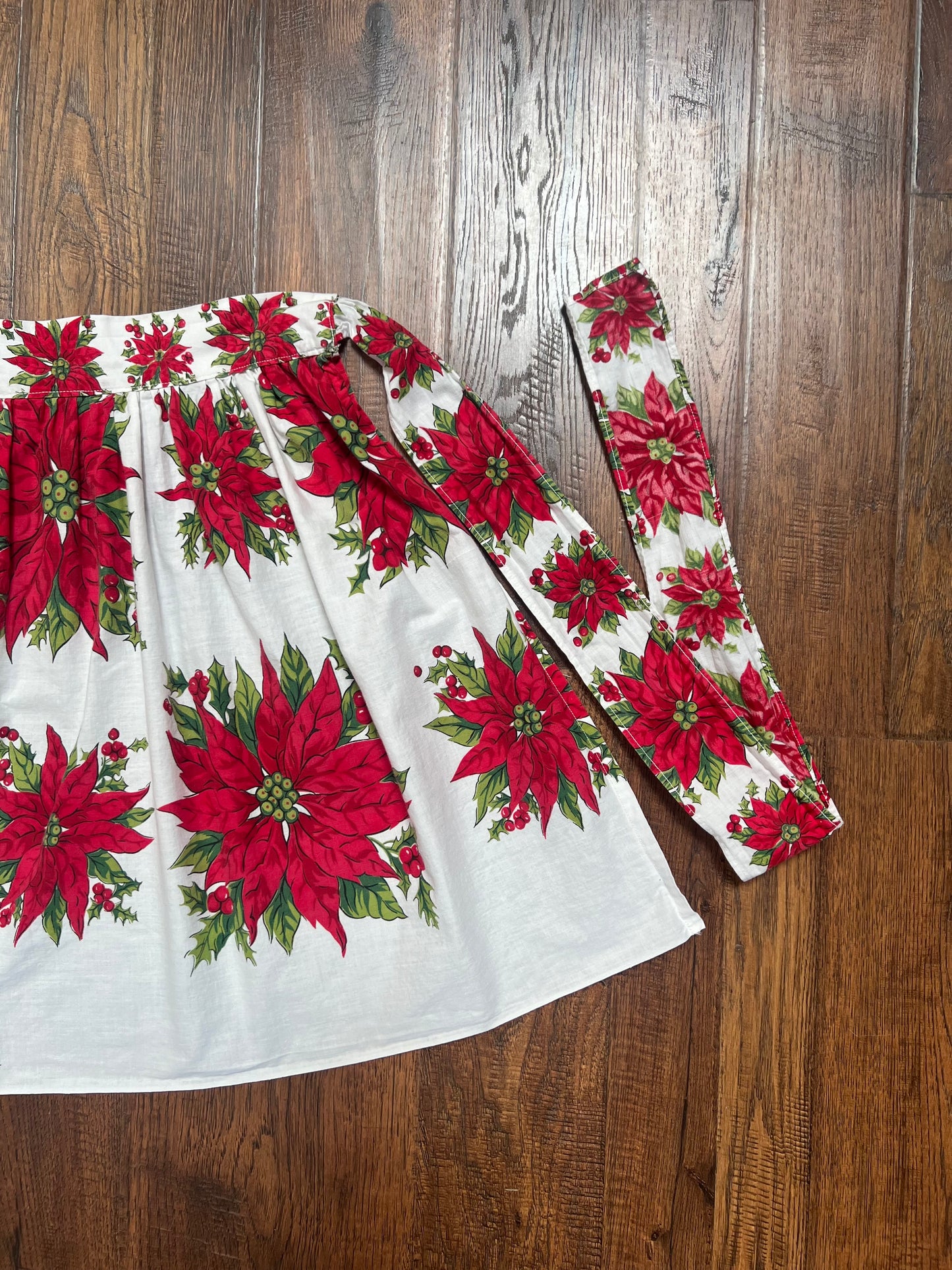 Vintage Clothing - Handmade Half Apron - Poinsettia Print