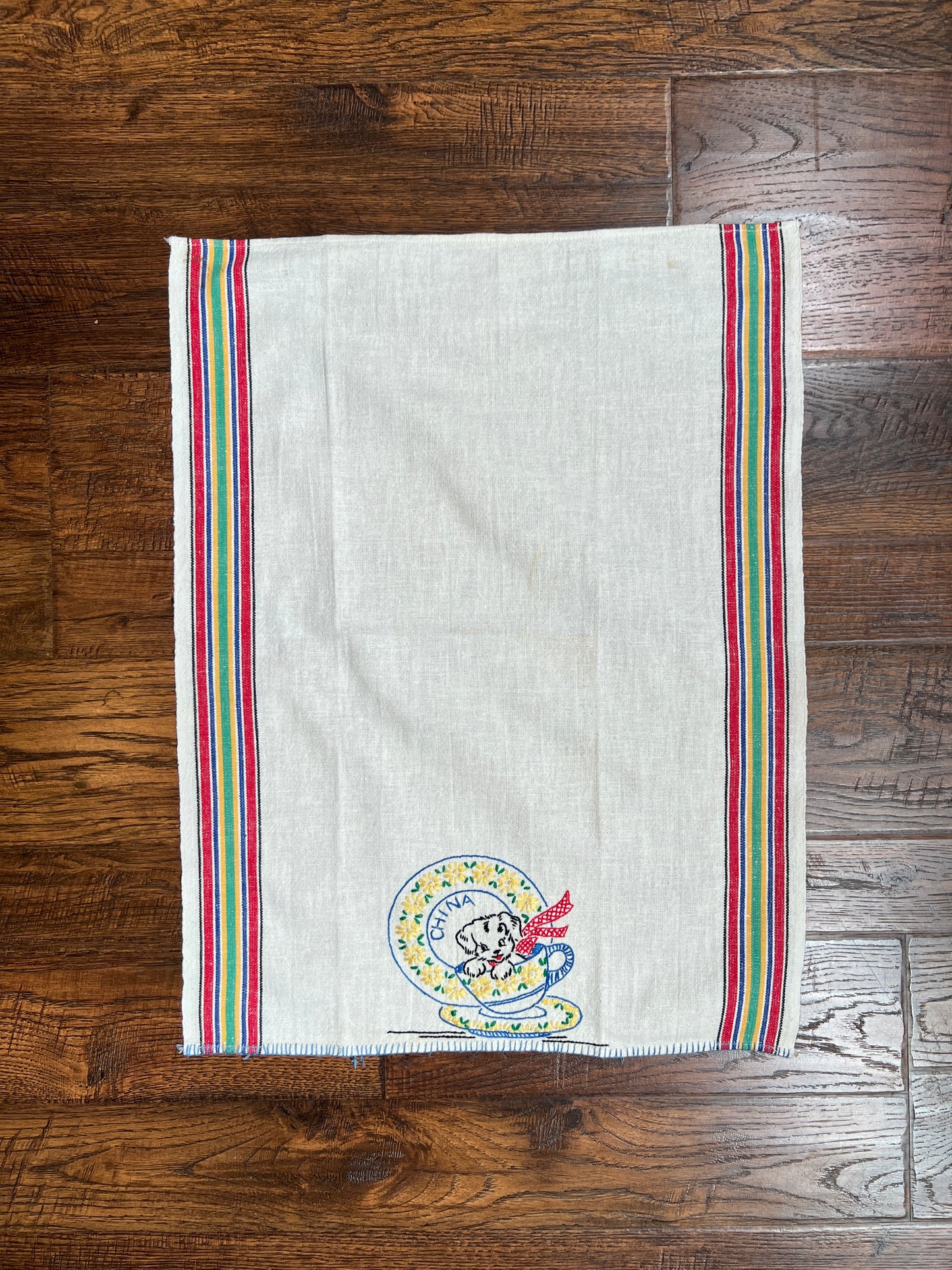 Vintage Linens - Embroidered Napkin Set - China, Silver, and Glasses