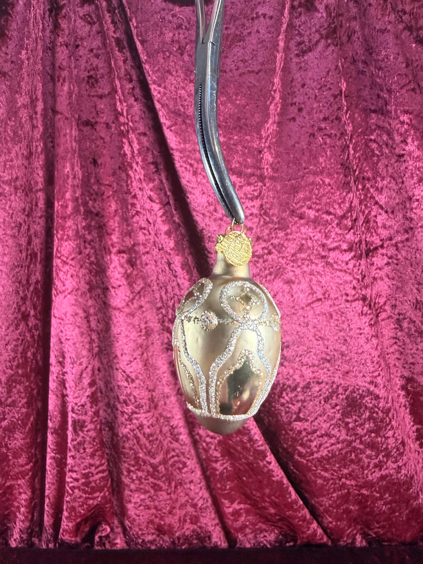 Vintage Christmas - Handblown Glass Ornament - Gold Glitter Spindle - KSA - 2.5"