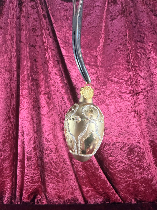 Vintage Christmas - Handblown Glass Ornament - Gold Glitter Spindle - KSA - 2.5"