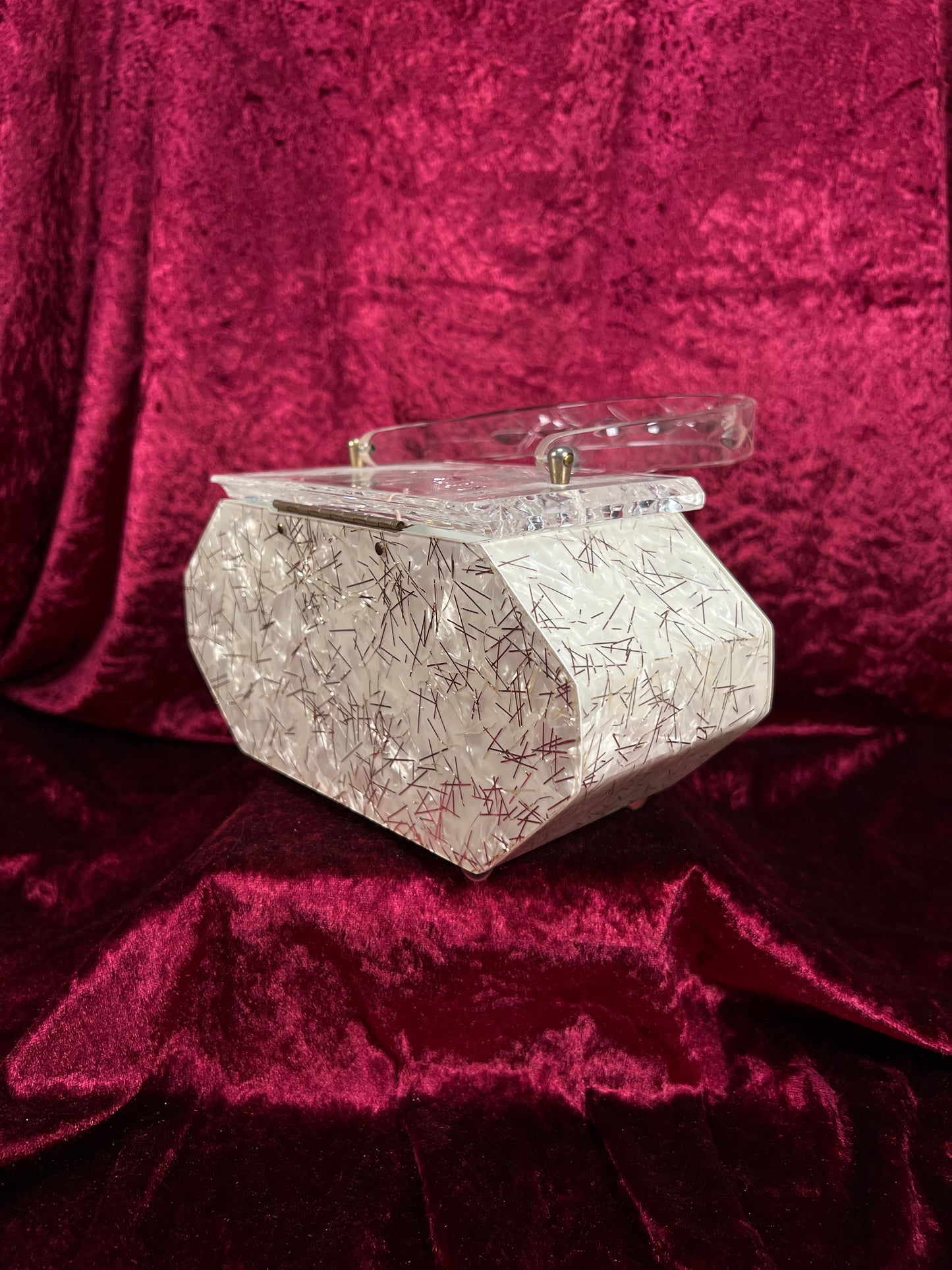 Vintage 1950s Lucite Box Purse – Charles S. Kahn Gold Confetti Clear Handbag