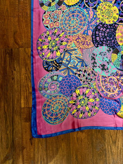 Vintage Hermes Long 100% Silk Scarf - Reves d'Escargot Snails' Dream Pink and Blue Design