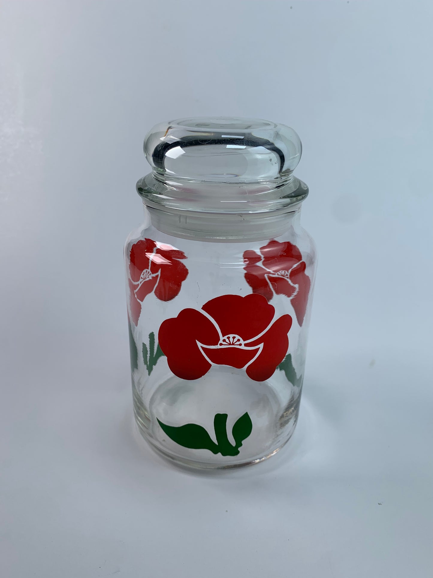 Vintage Kitchen - Glass Canister - Red Poppy Flowers - 7"