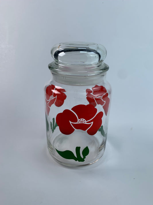 Vintage Kitchen - Glass Canister - Red Poppy Flowers - 7"