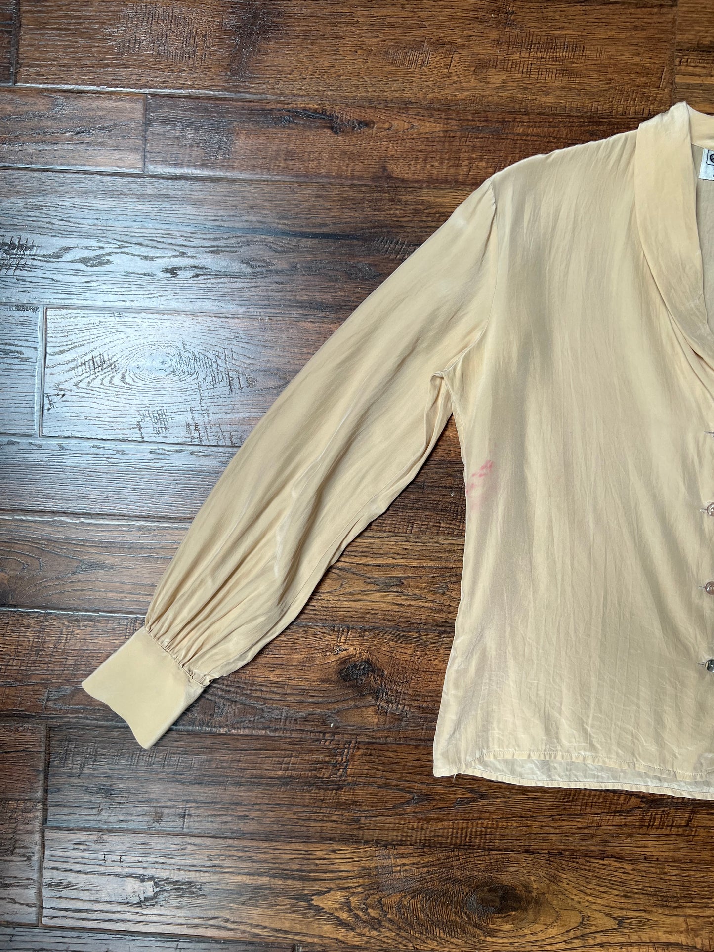 Vintage Clothing - Button Up 100% Silk Shirt - Tan - Chaus - Medium