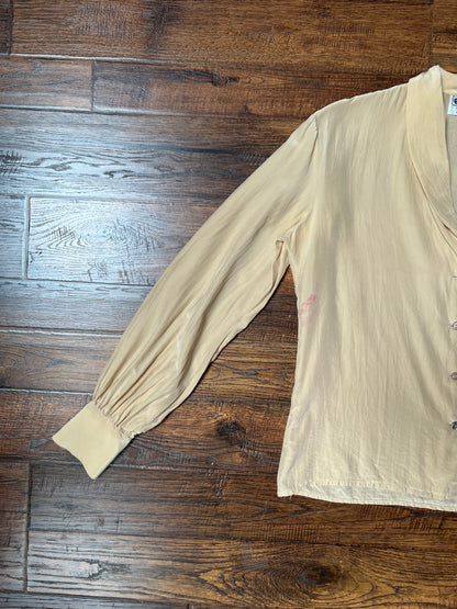Vintage Clothing - Button Up 100% Silk Shirt - Tan - Chaus - Medium