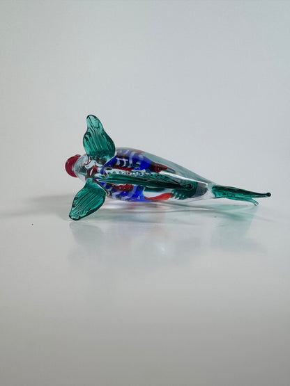 Teal & Clear Murano Style Glass Fish Sculpture - 3.25"