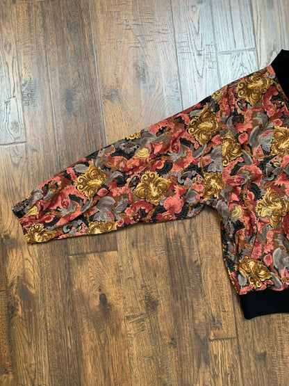 Vintage Clothing - Bomber Jacket - Pink & Gold Tapestry Print - Bette & Court Golf Collection - Medium