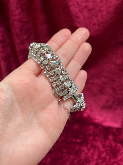Vintage Jewelry - 5-Row Tennis Bracelet - Round Cut Rhinestones - 7.5"
