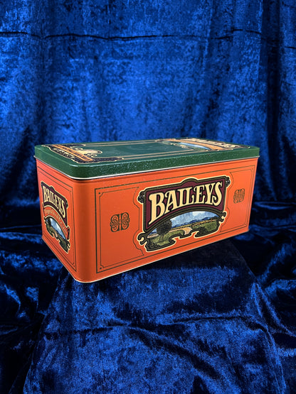 Vintage Baileys Irish Cream Metal Tin - Green Orange Hinged Advertising Box