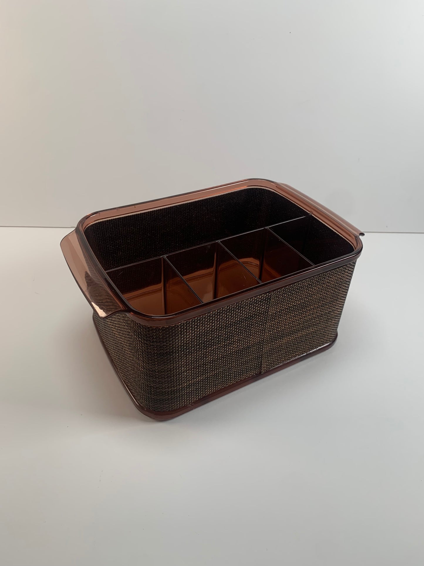 Vintage Desktop Organizer - Brown Wicker and Plastic