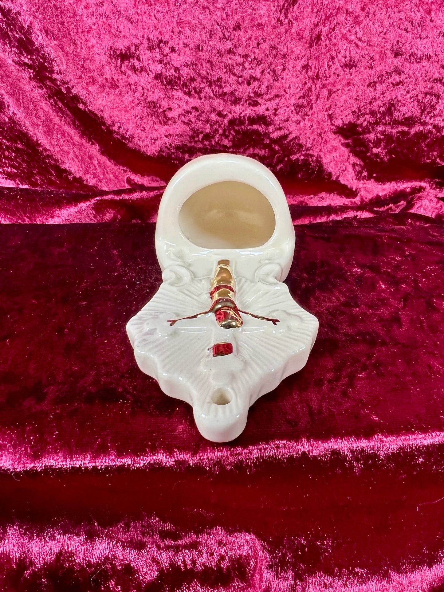 Vintage Religio - Ceramic Holy Water Font - Gold and Cream - USA