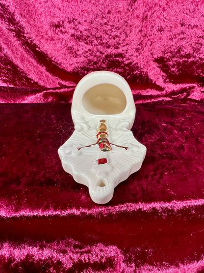 Vintage Religio - Ceramic Holy Water Font - Gold and Cream - USA