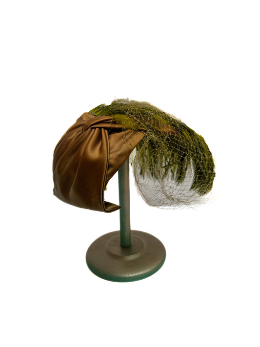 Vintage Accessories - Head Cover - 1950s Fascinator with Green Feathers - Sonni California