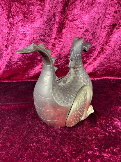 Vintage Brass Decor - Heavy Wood Stove Humidifier - Aged Brass Dragon - 1982 Gates General Corporation