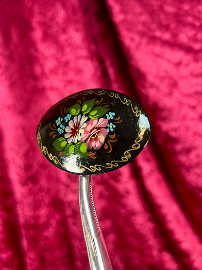 Vintage Jewelry - Brooch - Hand Painted Floral Bouquet on Black - Masters