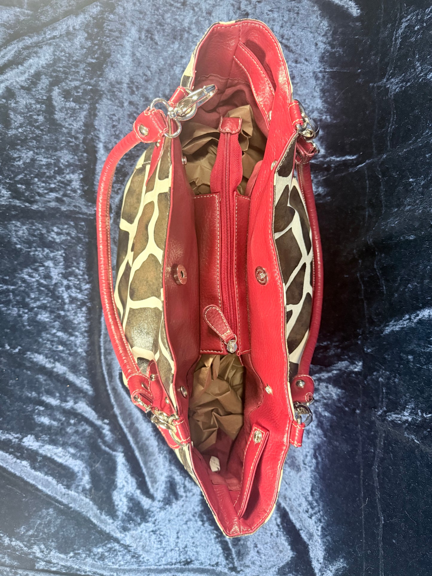 Vintage Y2K Animal Print Tote Bag – Giraffe Pattern Red Trim