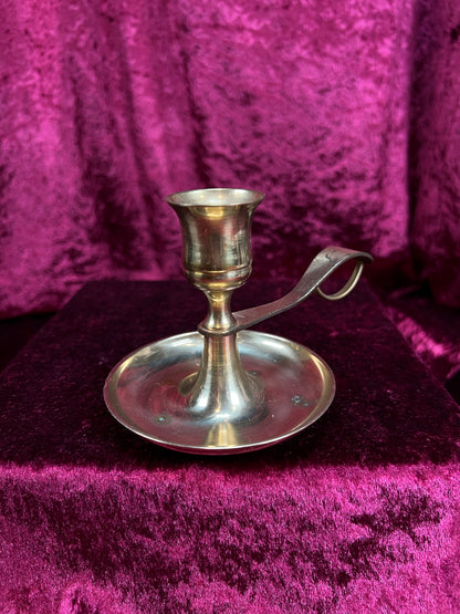 Vintage Metal Chamberstick Candlestick Holder - Brass Finger Loop Made in Japan