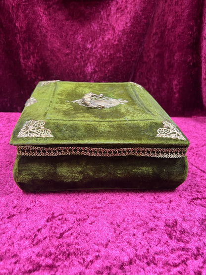 Antique Vanity Decor - French Musical Perfume Box - Green Velvet - Gold Metal Trim