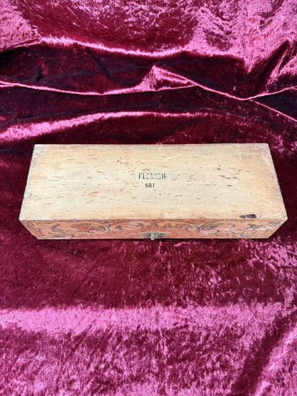 Antique Box - Hand Carved Flemish Pyrography Wood Glove Box