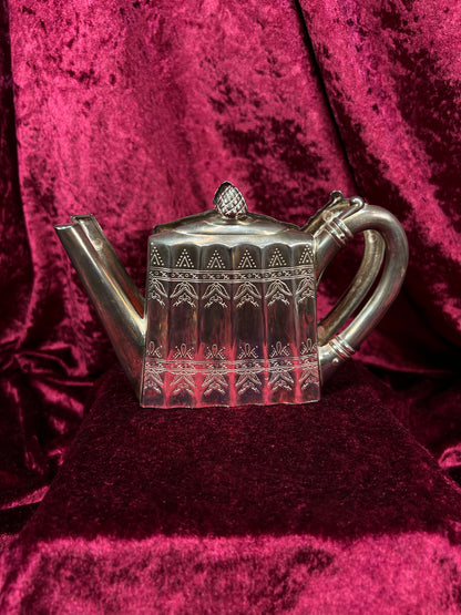 Vintage Plate Napkin / Letter Holder - Silver Teapot - Godinger Silver Co 1993