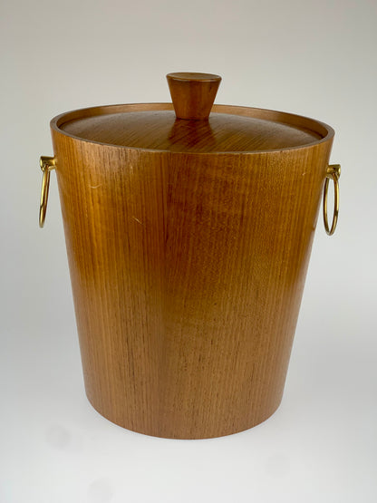 Vintage Mid Century Modern Teak Wood & Brass Ice Bucket