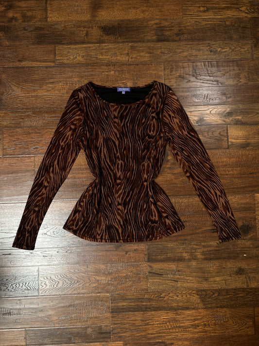 Vintage Vivienne Tam Mesh Long Sleeve Top - Brown Tiger Stripe Layered - Size X-Large