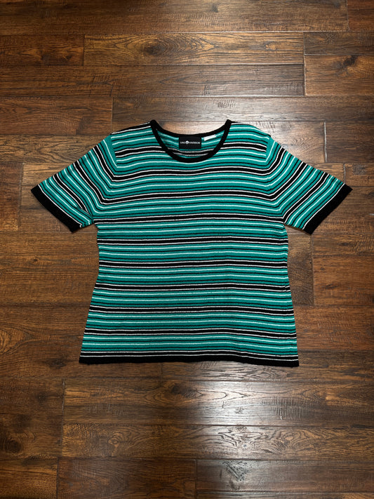 Vintage Sag Harbor Knit Top – Striped Turquoise and Black - Medium