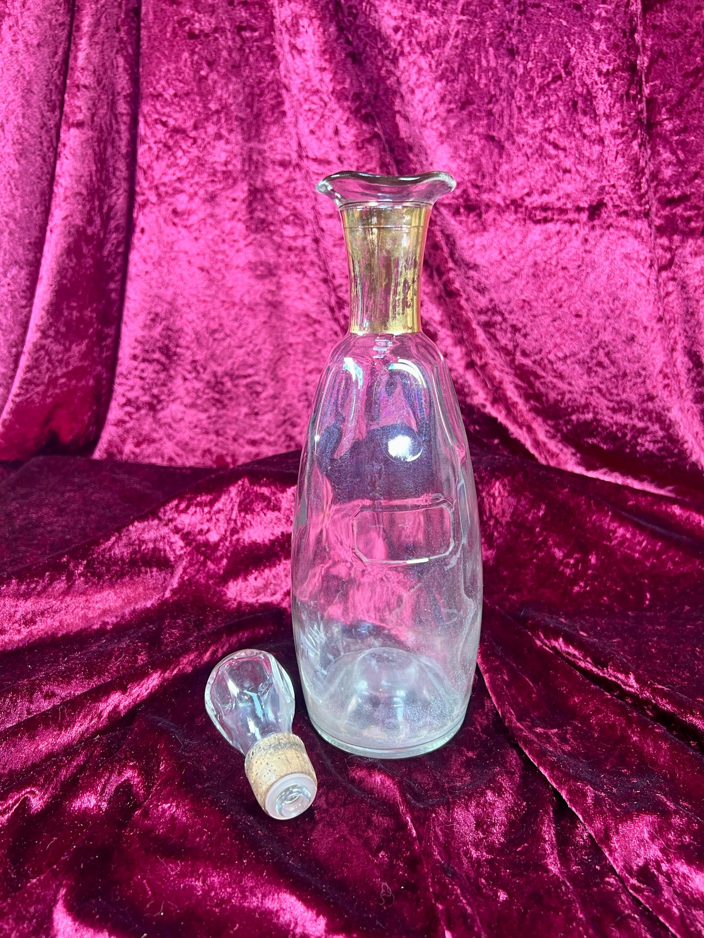 Vintage Barware - Glass Decanter - Gold Neck - 12.25"