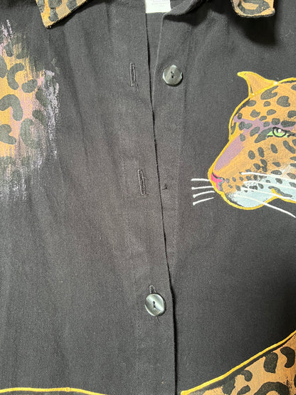 Vintage Clothing - Button Up Shirt - Hand Painted Leopard - Great Cavalier - Medium