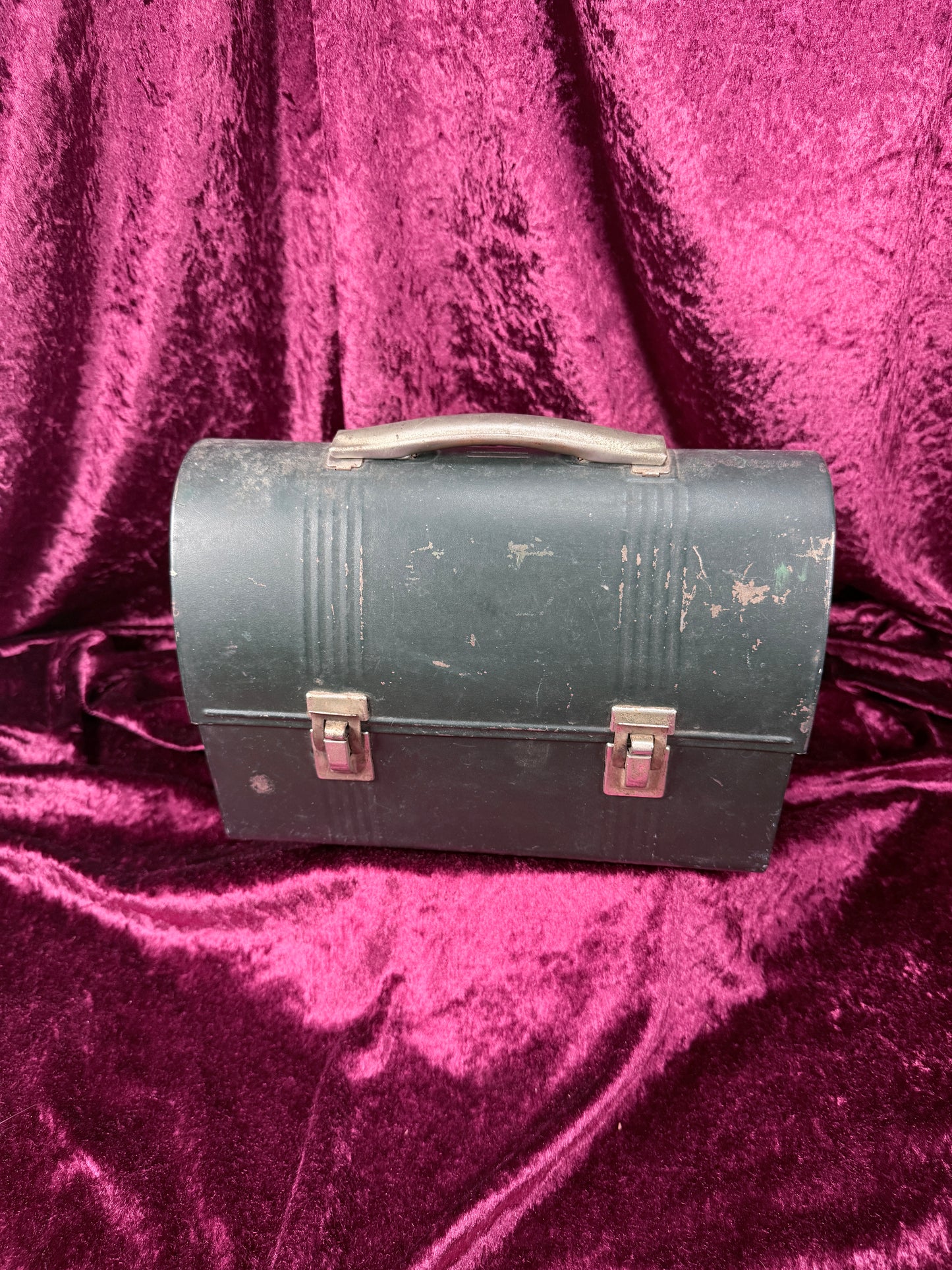 Vintage Metal Lunch Box - Green Dome Top Patent Pending Design
