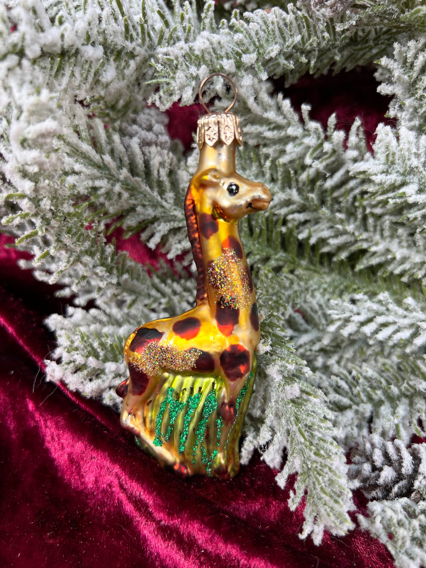 Vintage Christmas - Handblown Glass Ornament - Giraffe In The Grass